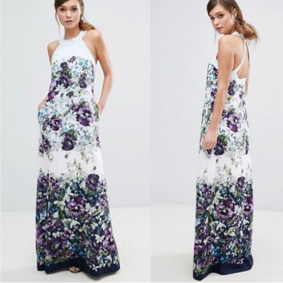 Ted Baker Entangled Enchantment Ziloh Bow Detail Maxi Dress Ted Sz 0 US 2/4 NWOT - Picture 2 of 16